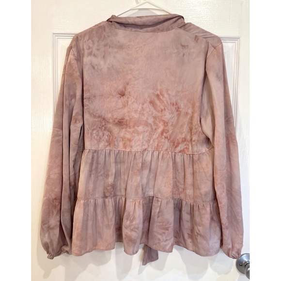 Simply Vera Wang Tie Neck Tiered Blouse Top Long Sleeve Pink Size L - Picture 4 of 4